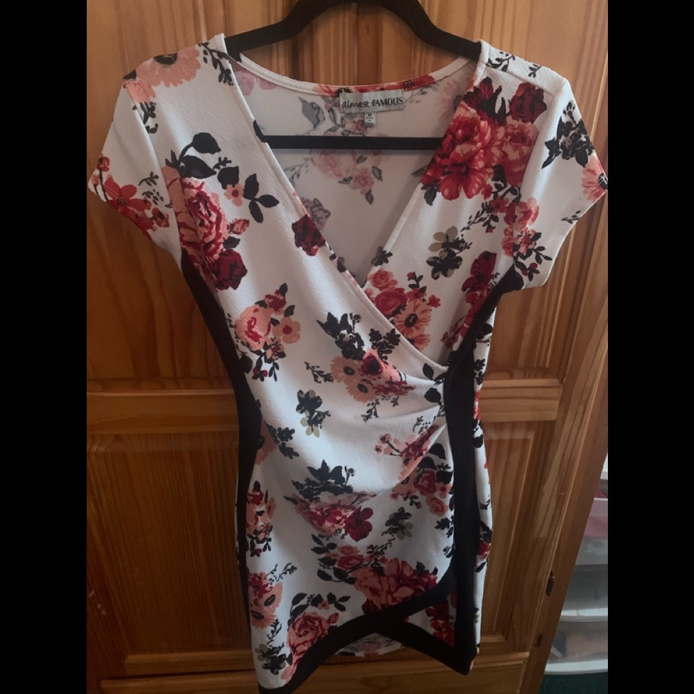 White floral mini cross over dress